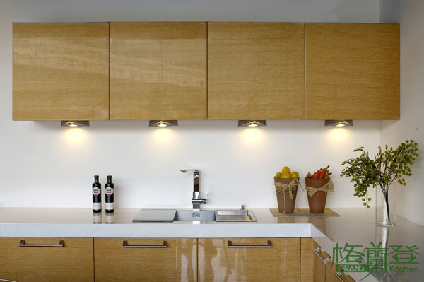 格蘭登廚具 現代極簡系列 實木薄片烤漆 台北作品 儲下櫃光源