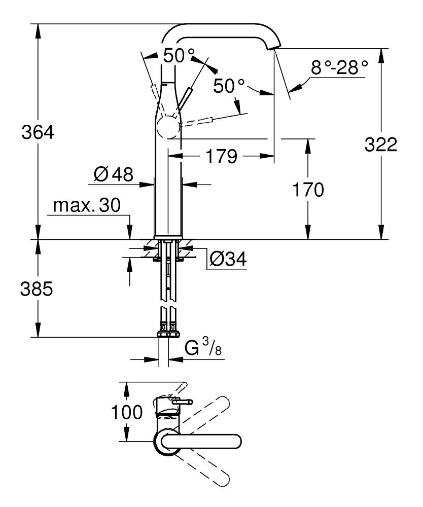 GROHE Essence 單槍加高面盆龍頭